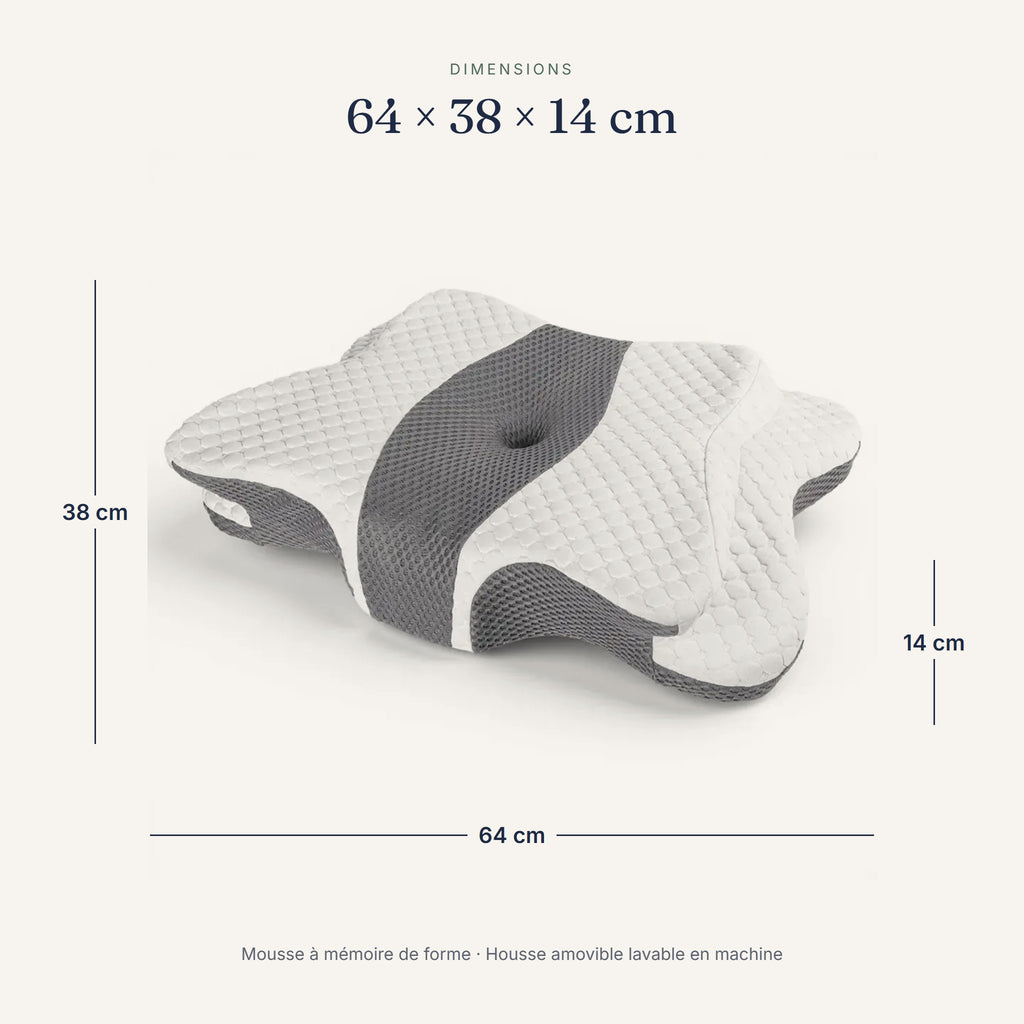 Dimensions de l’oreiller : 64 × 38 × 14 cm